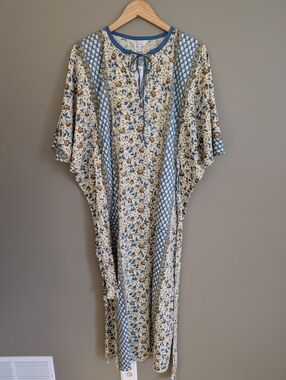 Villa D’Ascoli Light Blue Floral Maxi Dress with Tie Neck M